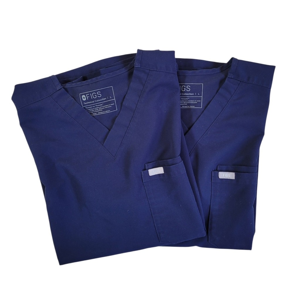 FIGS L Lot of 2 Navy Leon 3 Pocket V-Neck Scrub Top Men